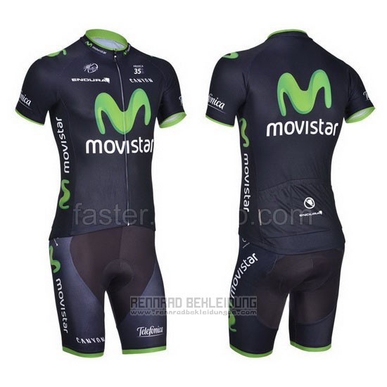 2014 Fahrradbekleidung Movistar Shwarz Trikot Kurzarm und Tragerhose - zum Schließen ins Bild klicken